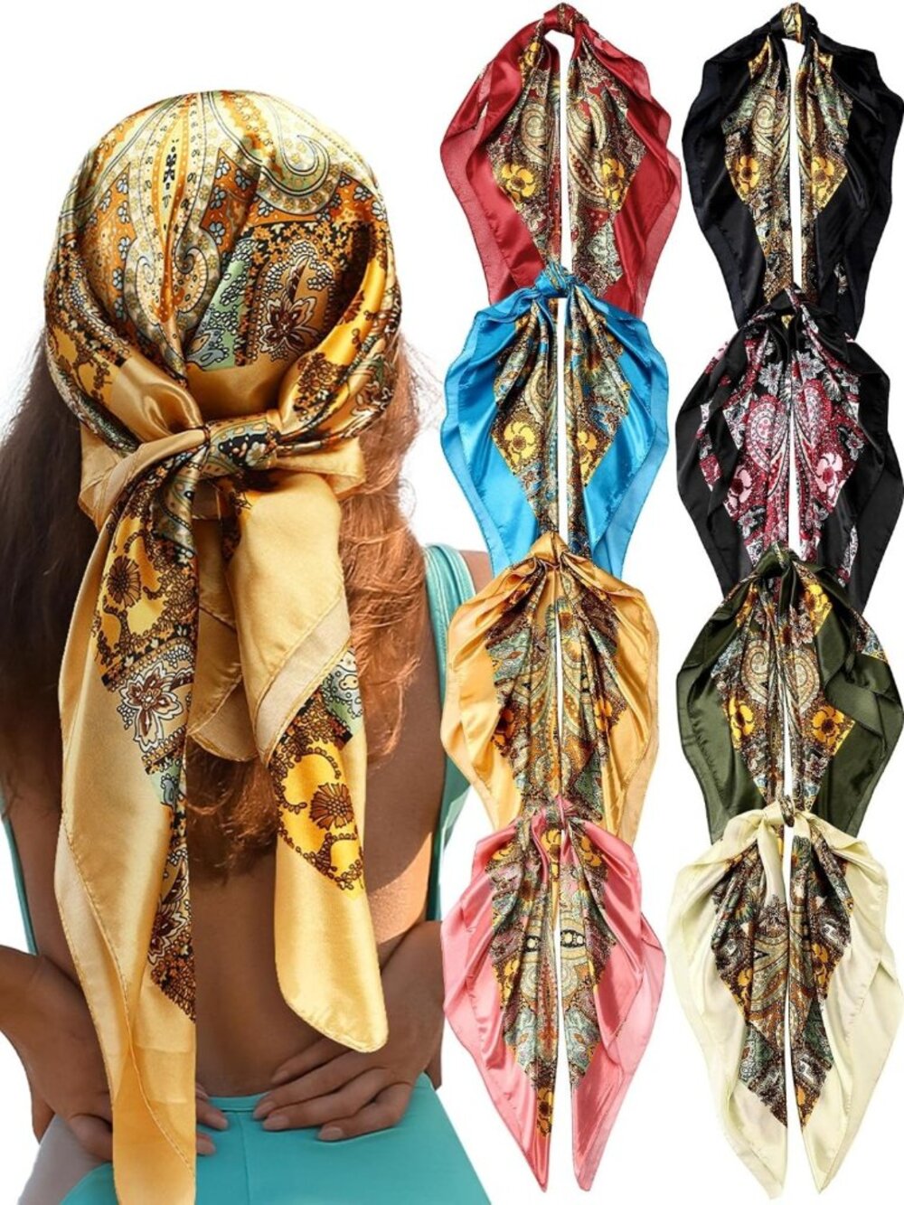 8 Pcs 35" Satin Head Scarves for Women - Lightweight Silk-Like Hair Wraps
